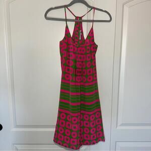 Amanda Uprichard‎ 100% Silk Pink Green Mini Dress Geometric Sleeveless Small